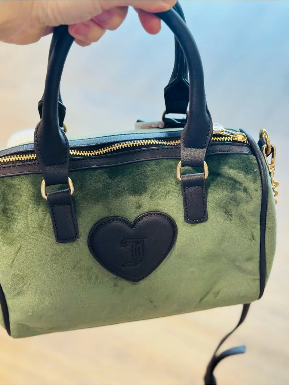 Juicy Couture Olive Green Logo Satchel with Plush Charm